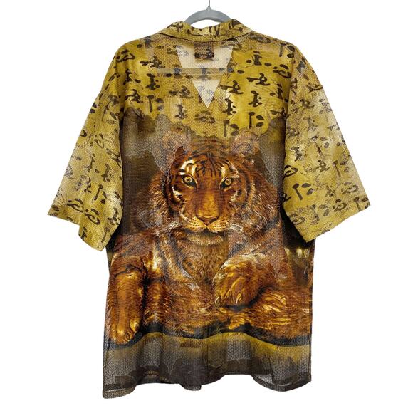 Vintage Hop Lite Mens Size XL Sheer Mesh Tiger Print Button Up Shirt - Picture 4 of 4